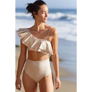 Boamar Anthropologie Ruffled Cut-Out One-Piece Swimsuit